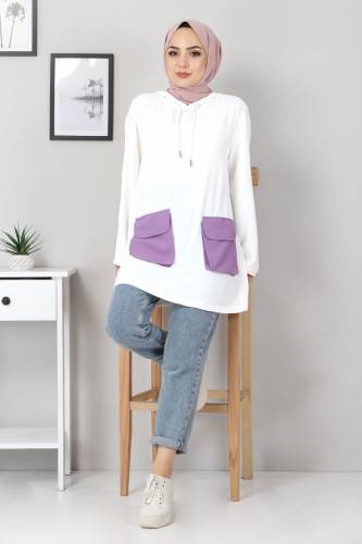 Torba Cepli Tunik TSD03317 Ekru - Tesettür Dünyası