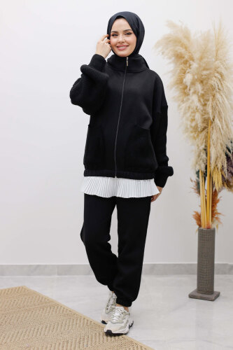 Triko Detaylı Eşofman Takım TSD250262 Siyah - 1