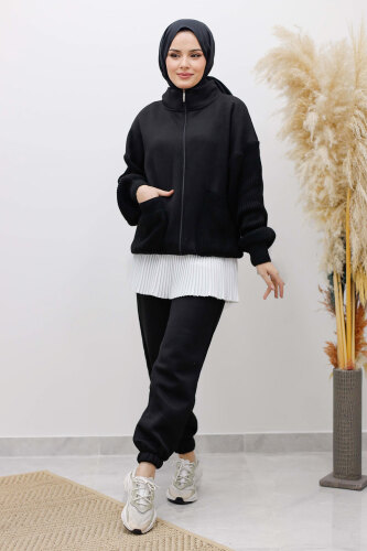 Triko Detaylı Eşofman Takım TSD250262 Siyah - 3
