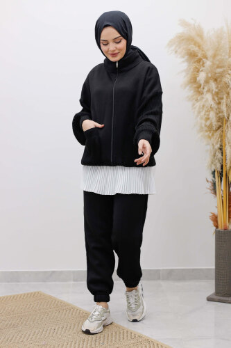 Triko Detaylı Eşofman Takım TSD250262 Siyah - 4