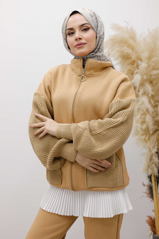 Triko Detaylı Eşofman Takım TSD250262 Taba - Tesettür Dünyası (1)