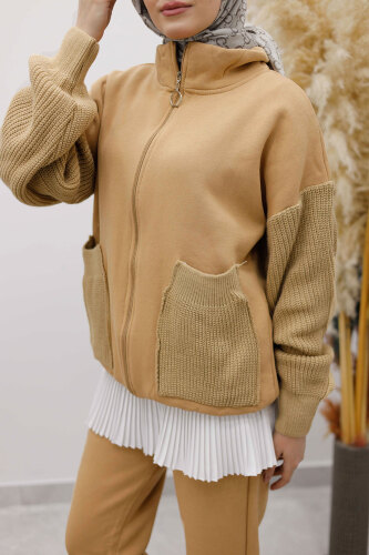 Triko Detaylı Eşofman Takım TSD250262 Taba - 5