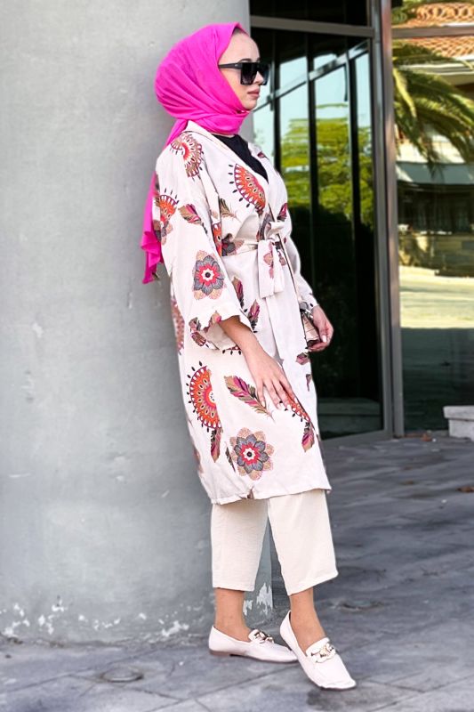 Tüy Desenli Kimono TSD220849 Fuşya - 4