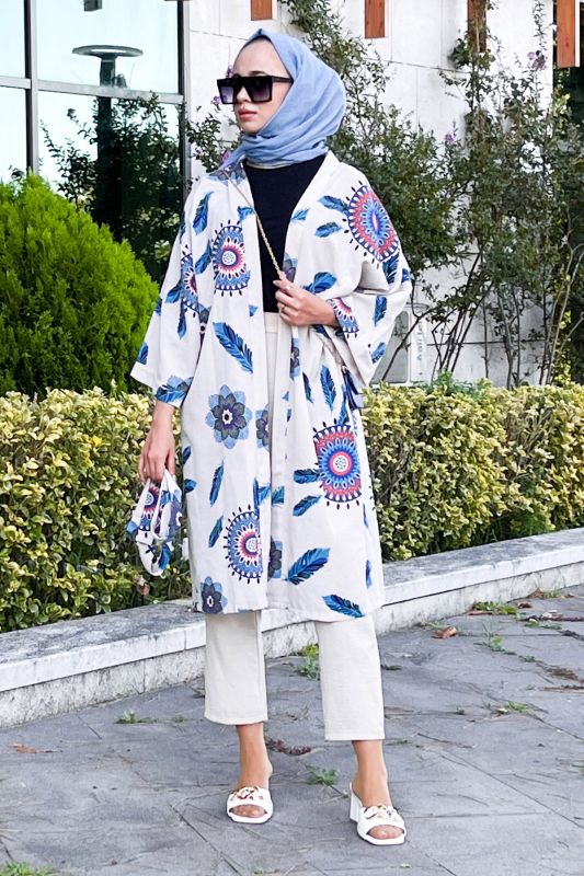 Tüy Desenli Kimono TSD220849 Mavi - 1