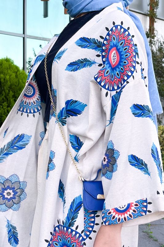 Tüy Desenli Kimono TSD220849 Mavi - 3