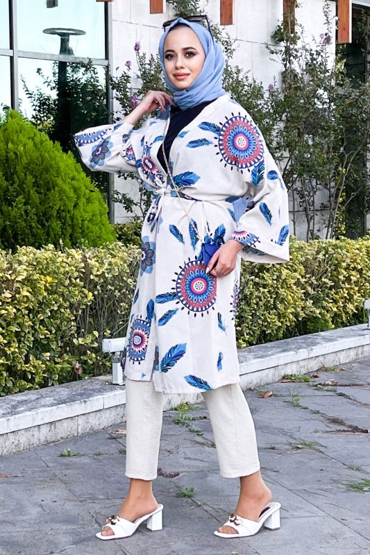 Tüy Desenli Kimono TSD220849 Mavi - 4