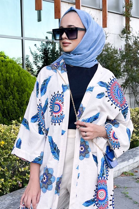 Tüy Desenli Kimono TSD220849 Mavi - 2