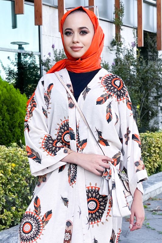 Tüy Desenli Kimono TSD220849 Turuncu - 2