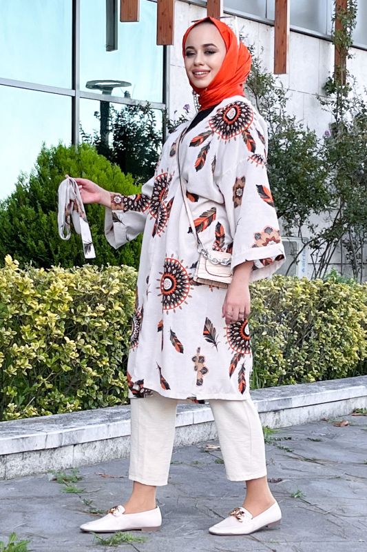 Tüy Desenli Kimono TSD220849 Turuncu - 4