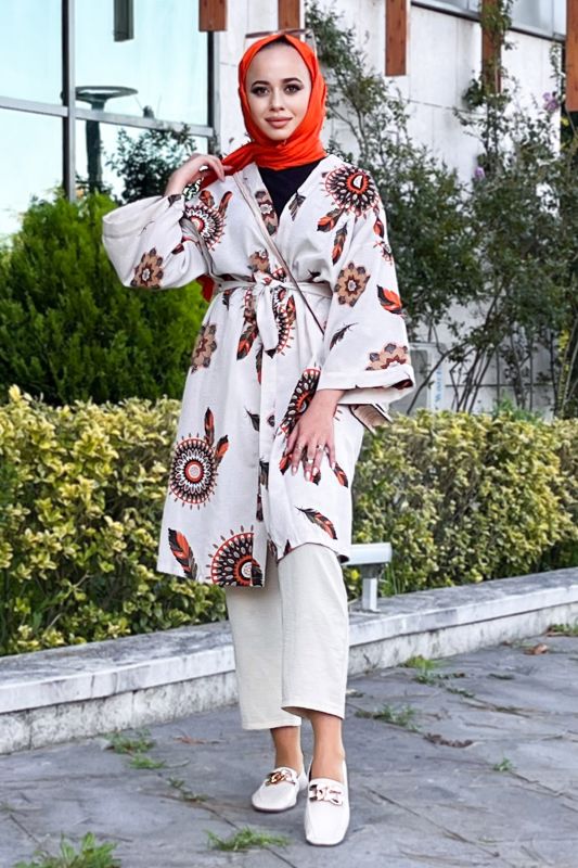 Tüy Desenli Kimono TSD220849 Turuncu - 1