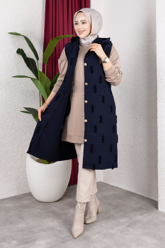 Tüy Detaylı Kapitone Yelek TSD250216 Lacivert - 3