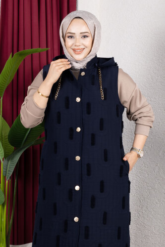 Tüy Detaylı Kapitone Yelek TSD250216 Lacivert - Tesettür Dünyası (1)