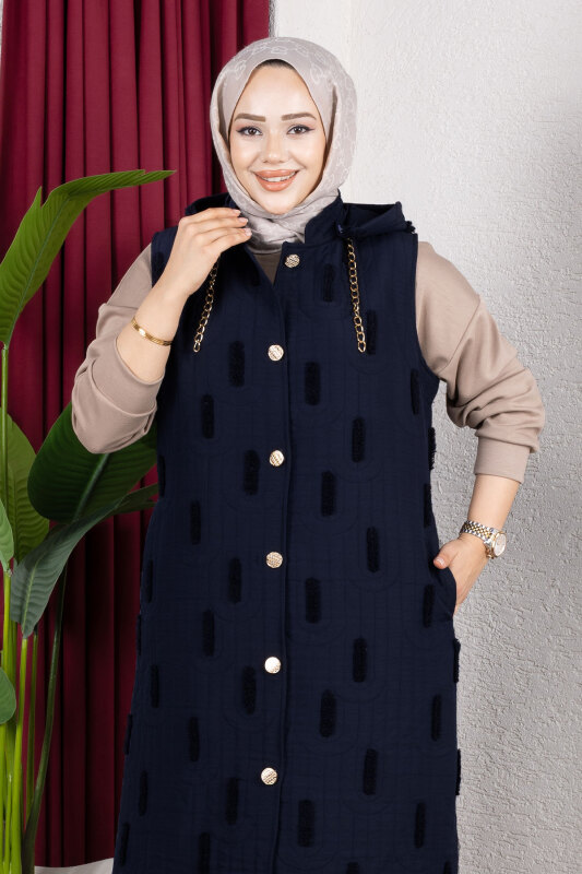 Tüy Detaylı Kapitone Yelek TSD250216 Lacivert - 2