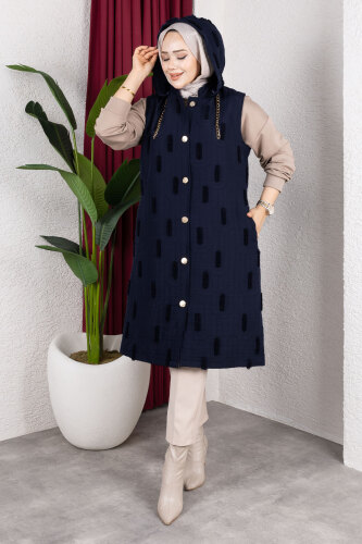 Tüy Detaylı Kapitone Yelek TSD250216 Lacivert - 4