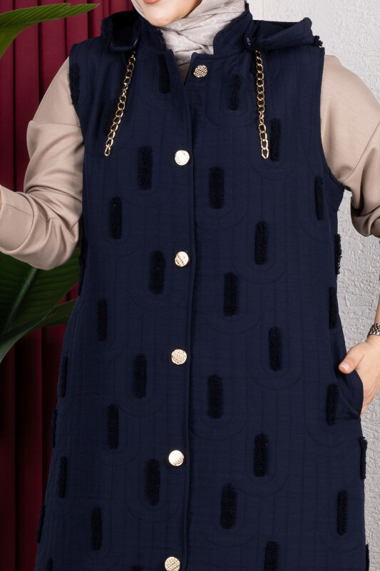 Tüy Detaylı Kapitone Yelek TSD250216 Lacivert - 5