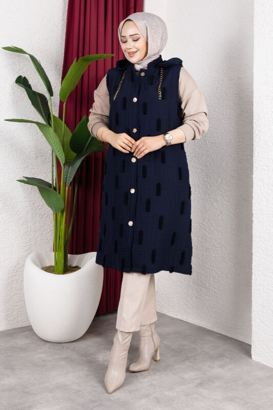Tüy Detaylı Kapitone Yelek TSD250216 Lacivert - 1