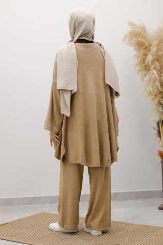 Üçlü Hırkalı Triko Takım TSD260103 Camel - 5