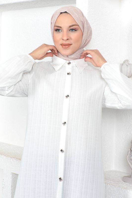 Uzun Boy Tunik TSD230359 Ekru - 2