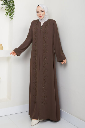 V Yaka Abaya TSD250123 Kahverengi - 3