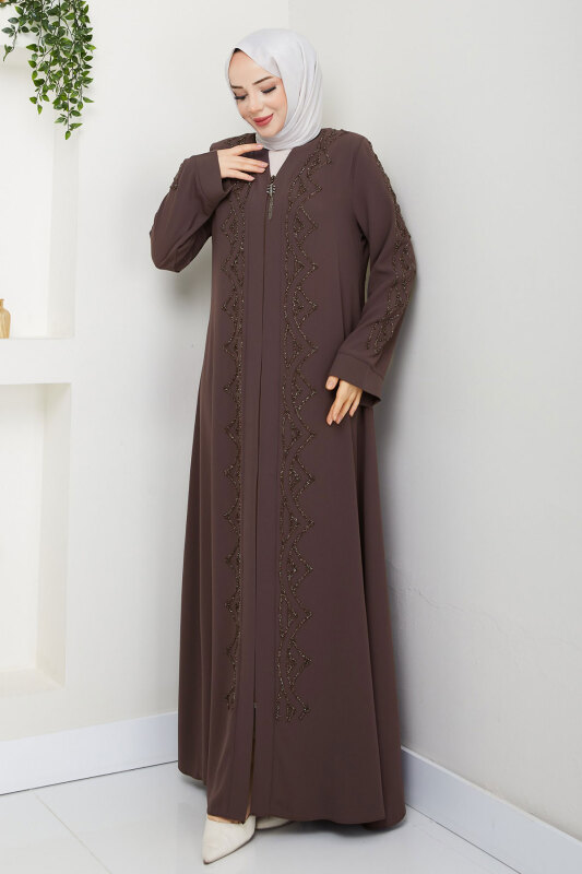 V Yaka Abaya TSD250123 Kahverengi - 4