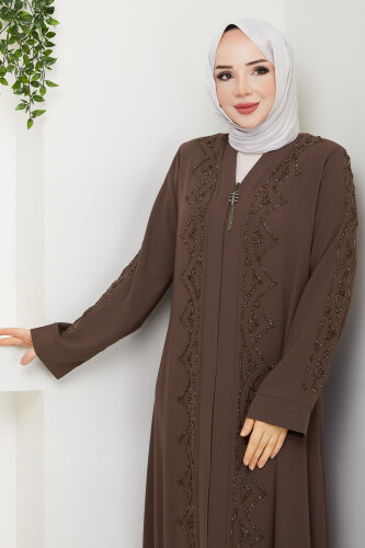 V Yaka Abaya TSD250123 Kahverengi - 2