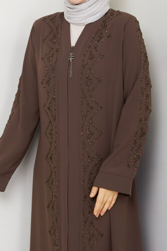 V Yaka Abaya TSD250123 Kahverengi - 5