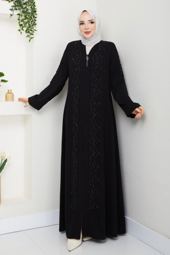 V Yaka Abaya TSD250123 Siyah - 3