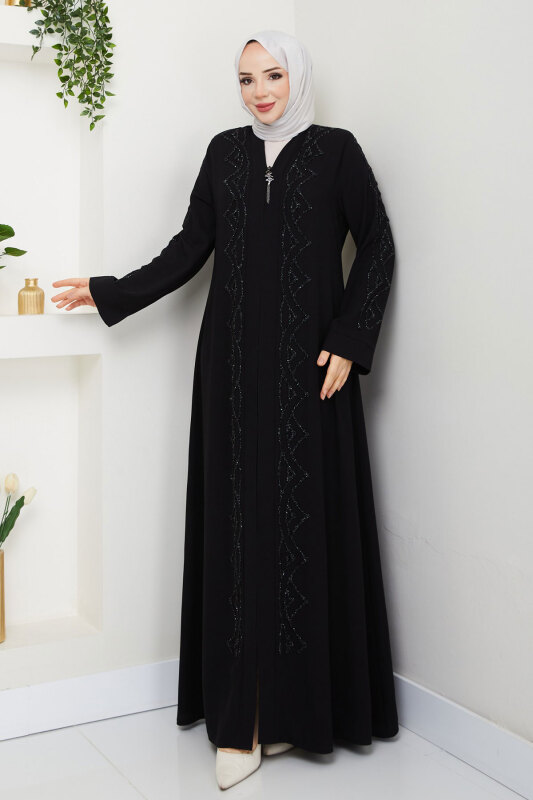 V Yaka Abaya TSD250123 Siyah - 4