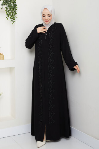 V Yaka Abaya TSD250123 Siyah 