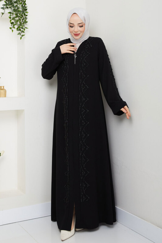 V Yaka Abaya TSD250123 Siyah - 1