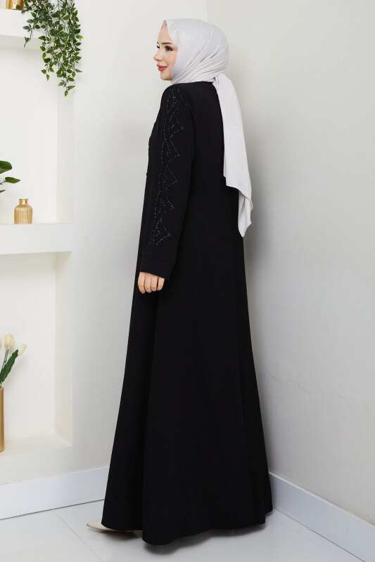 V Yaka Abaya TSD250123 Siyah - 6