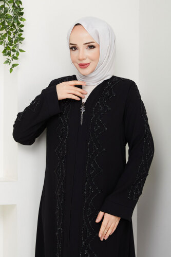 V Yaka Abaya TSD250123 Siyah - 2