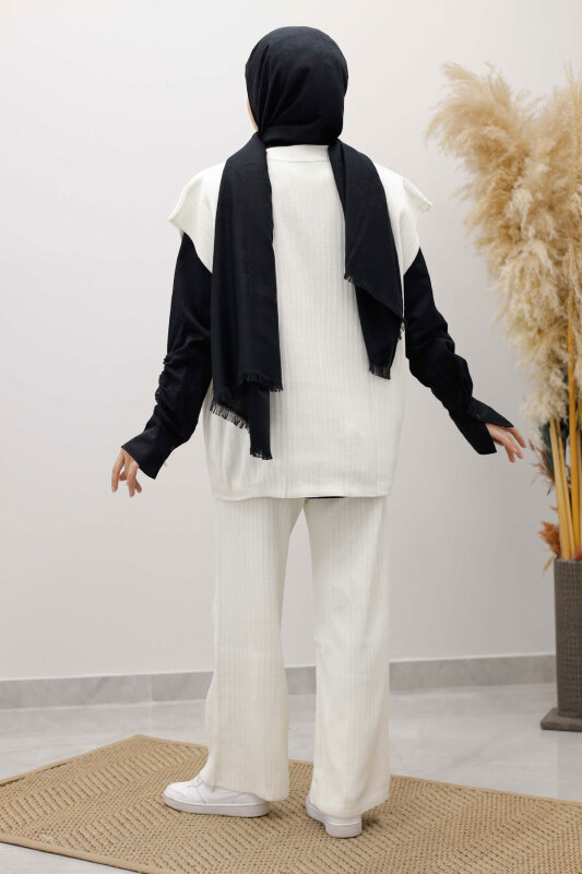 V Yaka Süveter Triko Takım TSD260104 Beyaz - 6