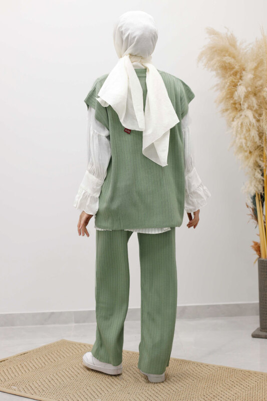 V Yaka Süveter Triko Takım TSD260104 Mint Yeşili - 6