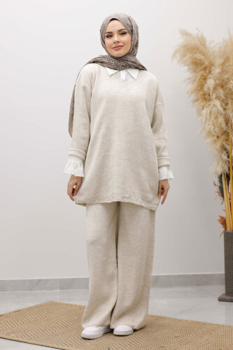 V Yaka Triko Takım TSD260117 Bej - 3