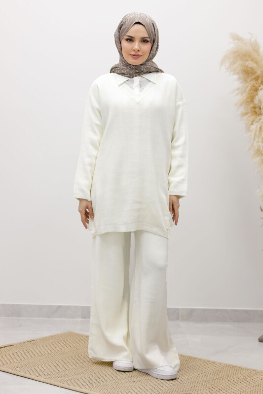 V Yaka Triko Takım TSD260117 Beyaz - 3