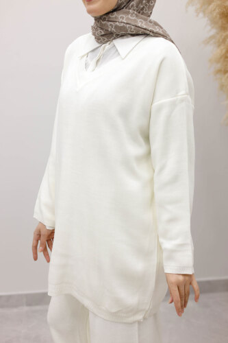 V Yaka Triko Takım TSD260117 Beyaz - 4