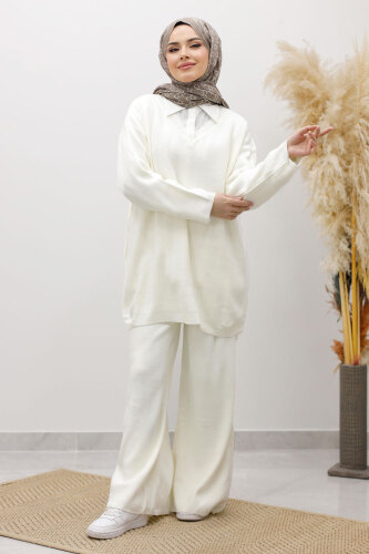V Yaka Triko Takım TSD260117 Beyaz - 5