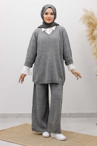 V Yaka Triko Takım TSD260117 Gri - 3