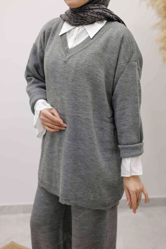 V Yaka Triko Takım TSD260117 Gri - 4