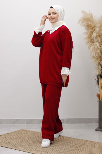 V Yaka Triko Takım TSD260117 Kırmızı - 3