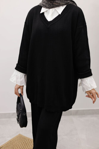 V Yaka Triko Takım TSD260117 Siyah - 4