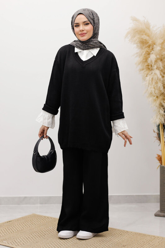 V Yaka Triko Takım TSD260117 Siyah - 5