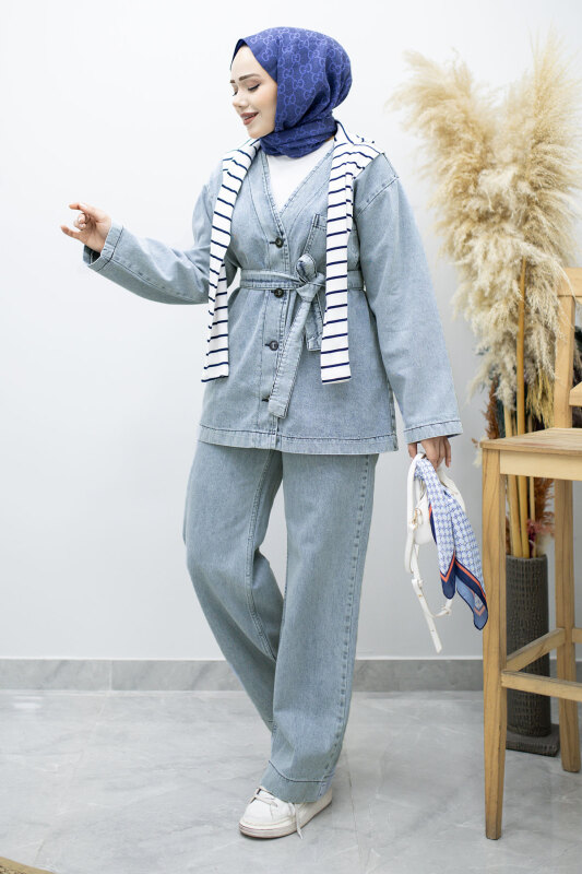 Vera Denim Takım TSD250104 Buz Mavisi - Tesettür Dünyası