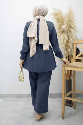 Yakası Bağlama Detaylı İkili Takım TSD260179 İndigo - 6