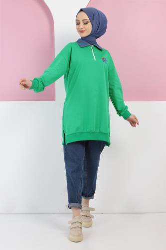 Yakası Kot Detaylı Sweatshirt TSD220415 Yeşil - 4
