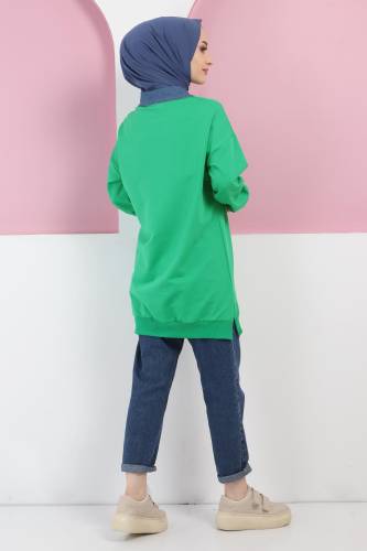 Yakası Kot Detaylı Sweatshirt TSD220415 Yeşil - 5