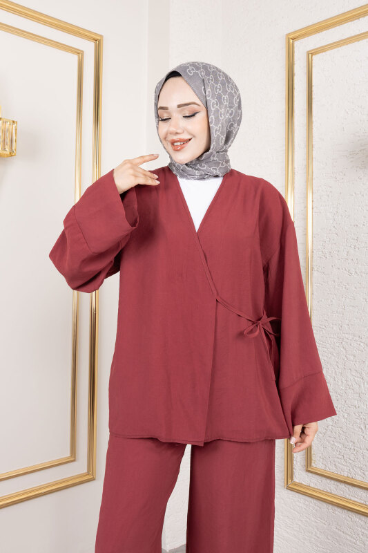 Yan Bağlamalı Kimono Takım TSD250200 Bordo - 2