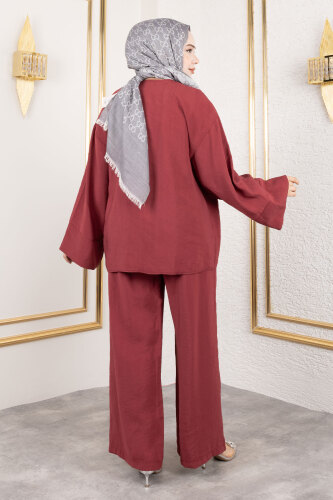 Yan Bağlamalı Kimono Takım TSD250200 Bordo - 5