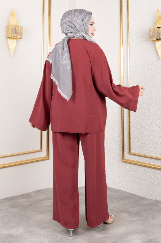 Yan Bağlamalı Kimono Takım TSD250200 Bordo - 5
